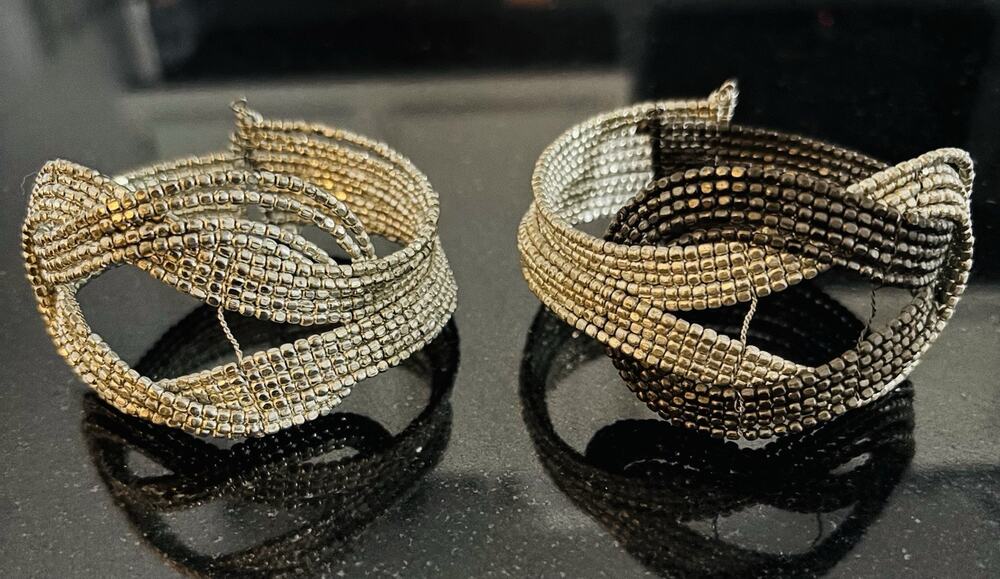2 Wide Woven Seed Bead Cuff Bracelets Silver Gold Black Braided Statement Lot